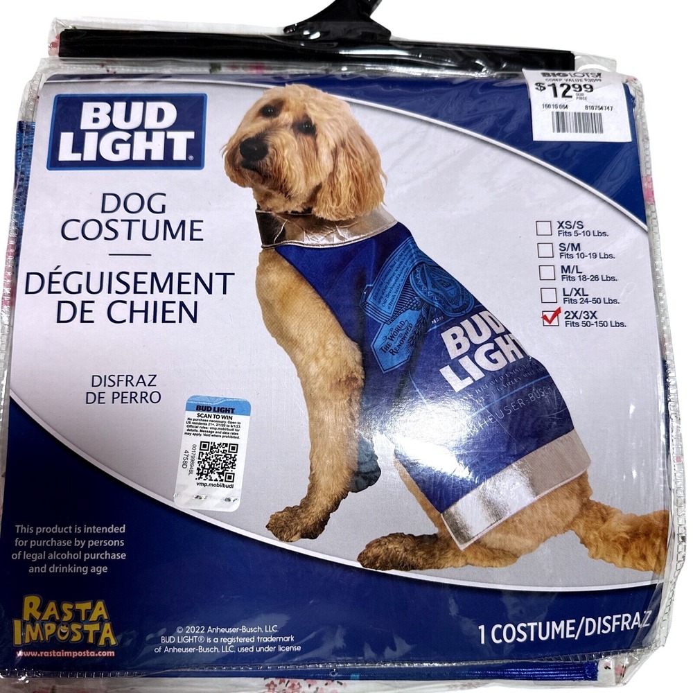 Bud Light Dog Costume Rasta Imposta Blue Beer Can Tunic Size 2X/3X New